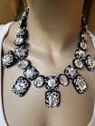 WOW! New Clear Crystal Glass Black Matching NECKLACE + Pierced EARRINGS SET  — photo 2