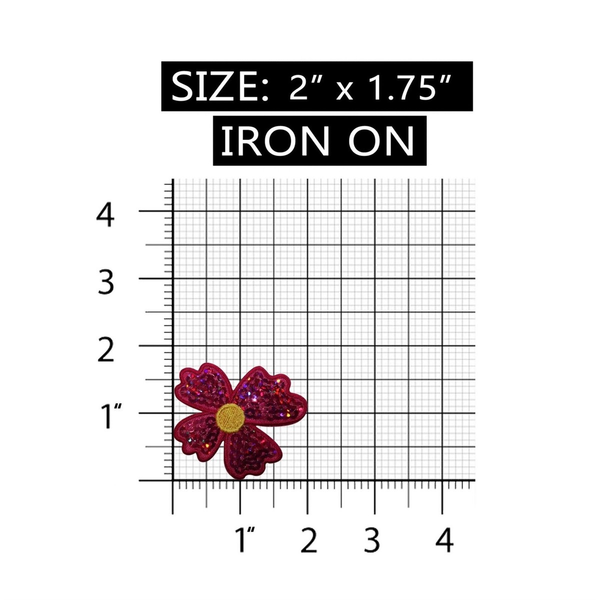 ID 6898 Red Sequin Flower Patch Shiny Blossom Symbol Embroidered