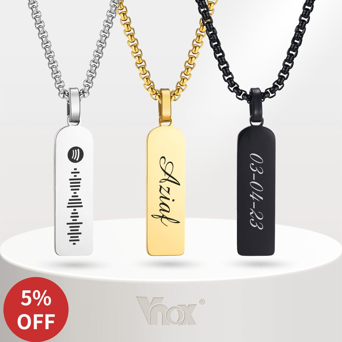Vnox Personalized Stainless Steel 3D Vertical Bar Pendant Necklace
