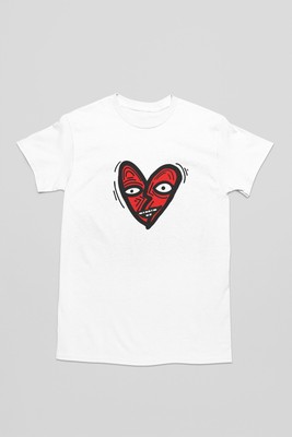 Smiling Red Heart White Short Sleeved T-Shirt