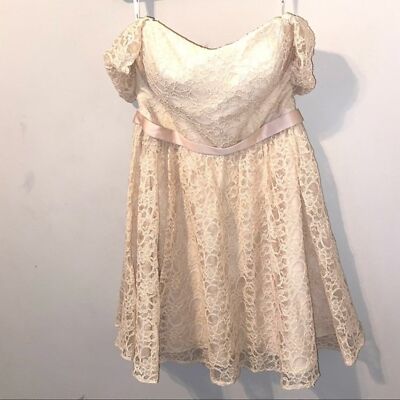 Mori Lee Madeline Gardner Bridal Formal champagne lace short length dress  18