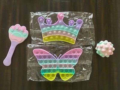 4pk Pop It Fidget Sensory Toy Colorful Crown, Butterfly, Mini Ball and Cat Paw