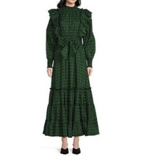 A Loves A Lattice Print Cotton Long Sleeve Maxi Dress SZ M NWT