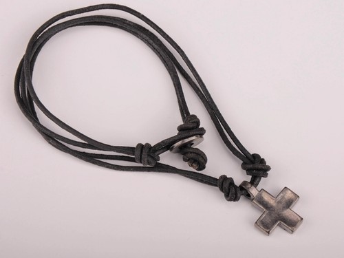 NN266 Nero Surfer Carino Ciondolo a Croce Pelle Pizzo Collana Choker - Foto 7 di 12