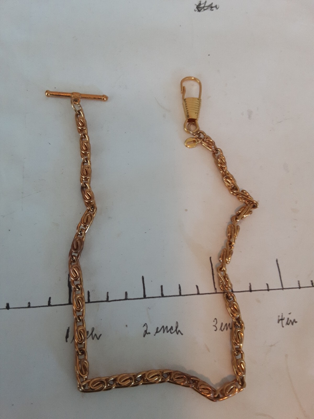 Vintage 18k gold-filled pocket watch chain 12 in with stamp never used as pictured