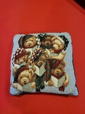 Vintage Teddy Bear Tapestry Accent Pillow Christmas Holidays 15x15"