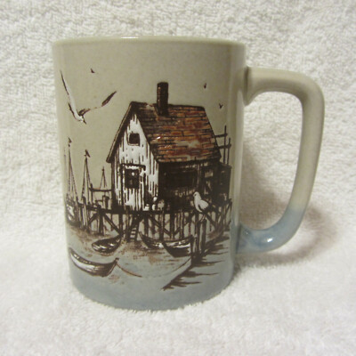 Otagiri Sailboat Coffee Mug Cup Hand painted Seagull Nautical Japan Vintage New