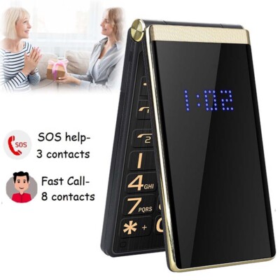 Unlocked Old Man Flip 2G Mobile Phone Dual Sim Large Screen Senior One Key Dial