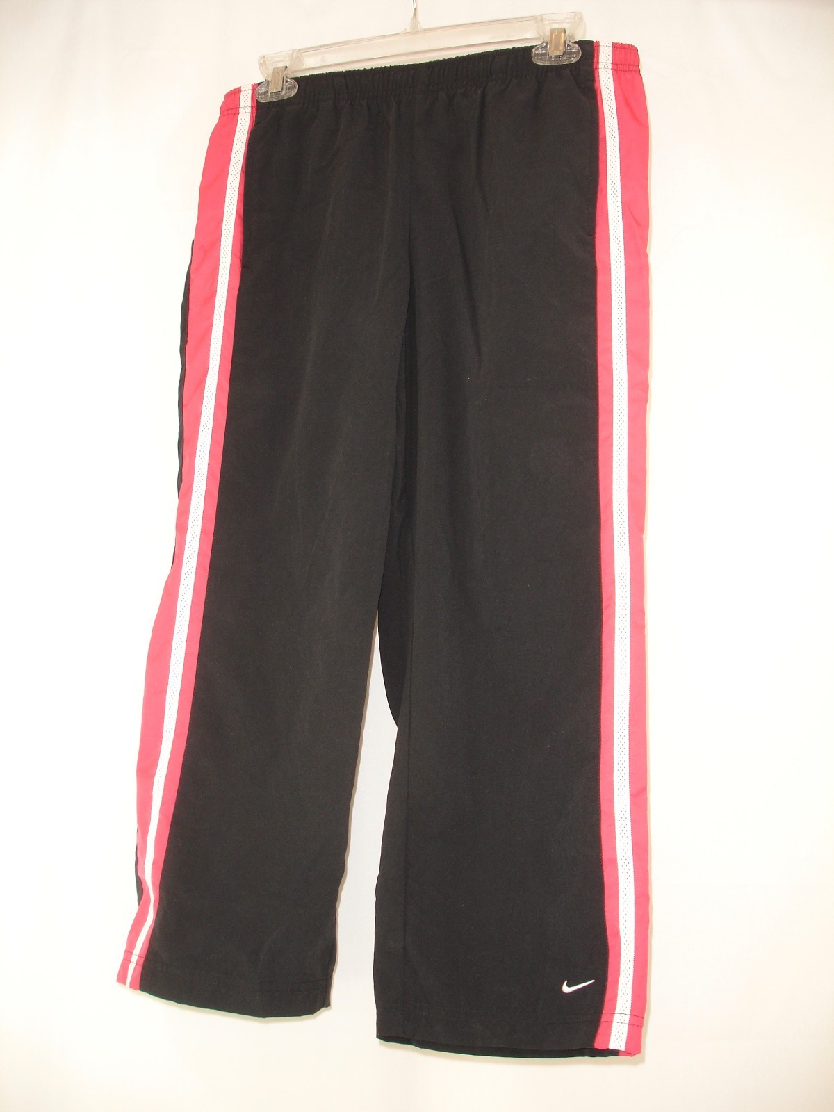 Nike Women's S (4-6) Black Pink White Stripe Capri Track Yoga Pants Walk Run thumbnail 5