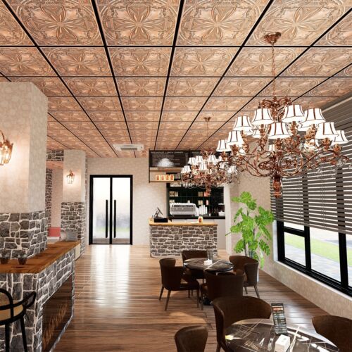 Ceiling tiles Faux tin embossed decor wall panel PL10 Rustic copper 10pcs/lot - Picture 4 of 22