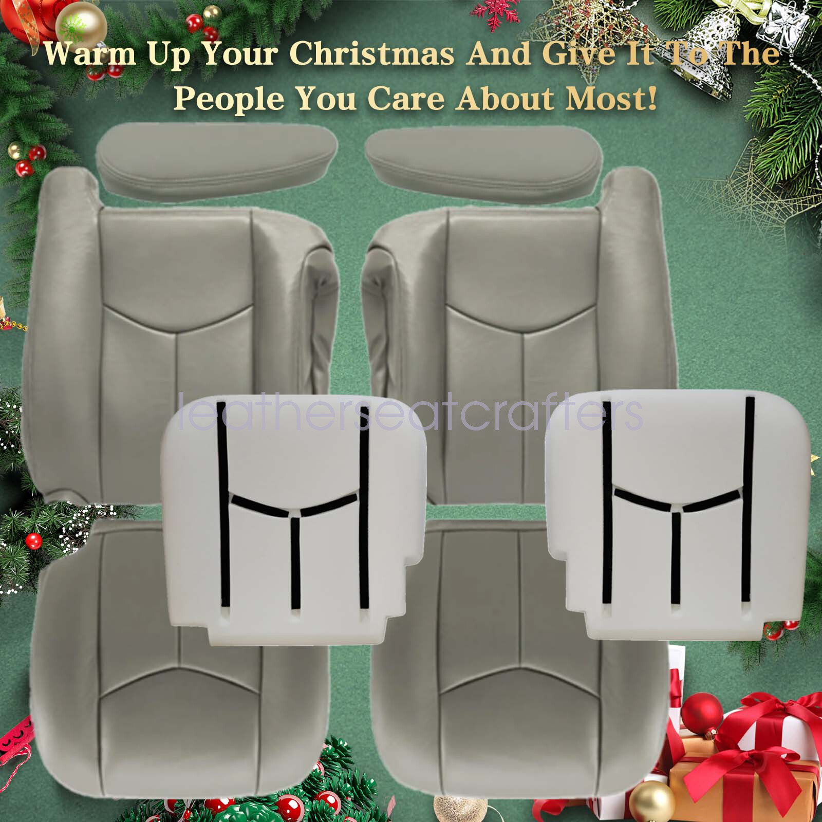 2003-2006 GMC Sierra Yukon Gray Leather Front Seat Cover with Foam Cushion 922