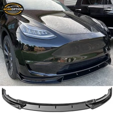 Fits 20-25 Tesla Model Y Front Bumper Lip Spoiler IKON Style 3PCS PP Gloss Black