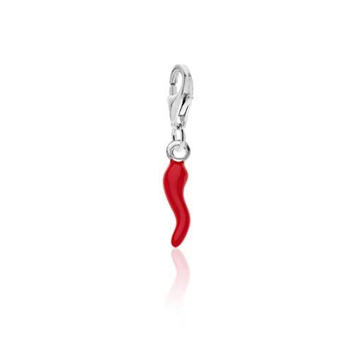 Pendentif Corne Porte-Bonheur Napolitaine Argent 925 Rhodié – Bijou Chance Italien Émaillé Coloré Gold Gala Made In Italy