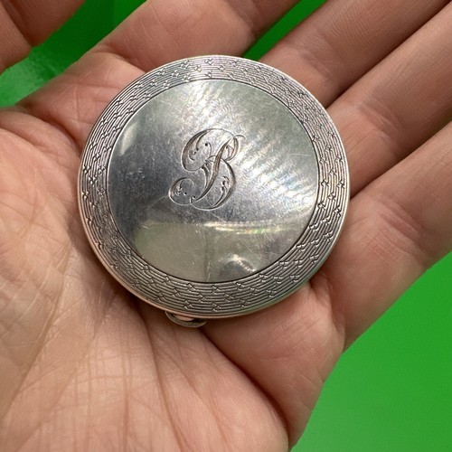 1932 Sterling Silver Engine Turned Mirror Compact With Initial ‘B’ , Birmingham