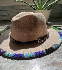 Beige African Fedora Hats/ Masai Hats/ Beaded Hats/ Fedora/ Summer Ha