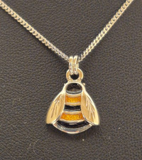 Sheila Fleet Bumblebee Bee Enamel Pendant Necklace in Sterling Silver NEW