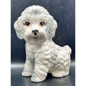 Vtg White Ceramic Poodle Planter Dog Figurine MCM Modern Kitsch 7" x 5.5"