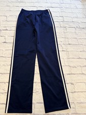 Adidas Boys Large 14/16 Navy Blue Elastic Waist 3 White Stripes Track Pants, EUC