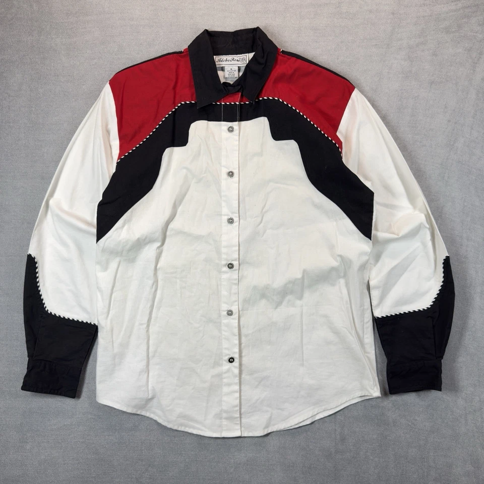 Adobe Rose Western Shirt Women Medium Vintage Black White Red Cowgirl Rodeo EUC - Image 2 of 4
