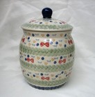Boleslawiec Polish Pottery 9 in Canister Storage Jar w/ Bow Ties Made in Poland