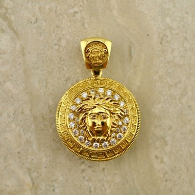 Vintage Versace Medusa 14ct 585 yellow gold & gemstone large pendant - 26 grams!