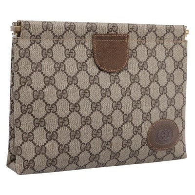 GUCCI GG Supreme Clutch Bag PVC Beige Gold 67 039 5229 Auth 201488