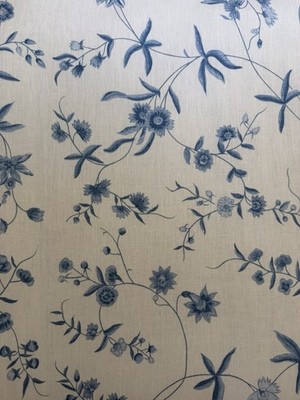 Bennison Chinese Paper - Mono Blue on Oyster Linen 3 3/8 yards