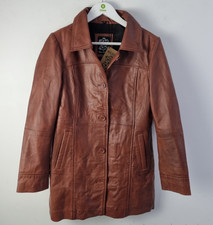 Real Leather Women's Coat Size S Petite Cognac Wax Zip Kandis NEW F2