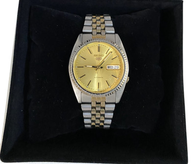 Seiko 5 Automatic Gold Dial 2 Tone Stainless Steel Gents Watch SNXJ92