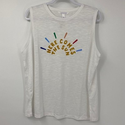 Popsugar Here Comes the Sun White Sleeveless Tshirt Tank Top NEW XL