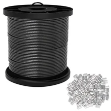 Wire Rope1/16" Bare Od0.078" Coated Odblack Vinylcoated 304 Stainless Steel Wire