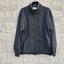 Carraig Donn Wool Irish Aran Design Cable Knit Lined Zip Cardigan Charcoal Grey