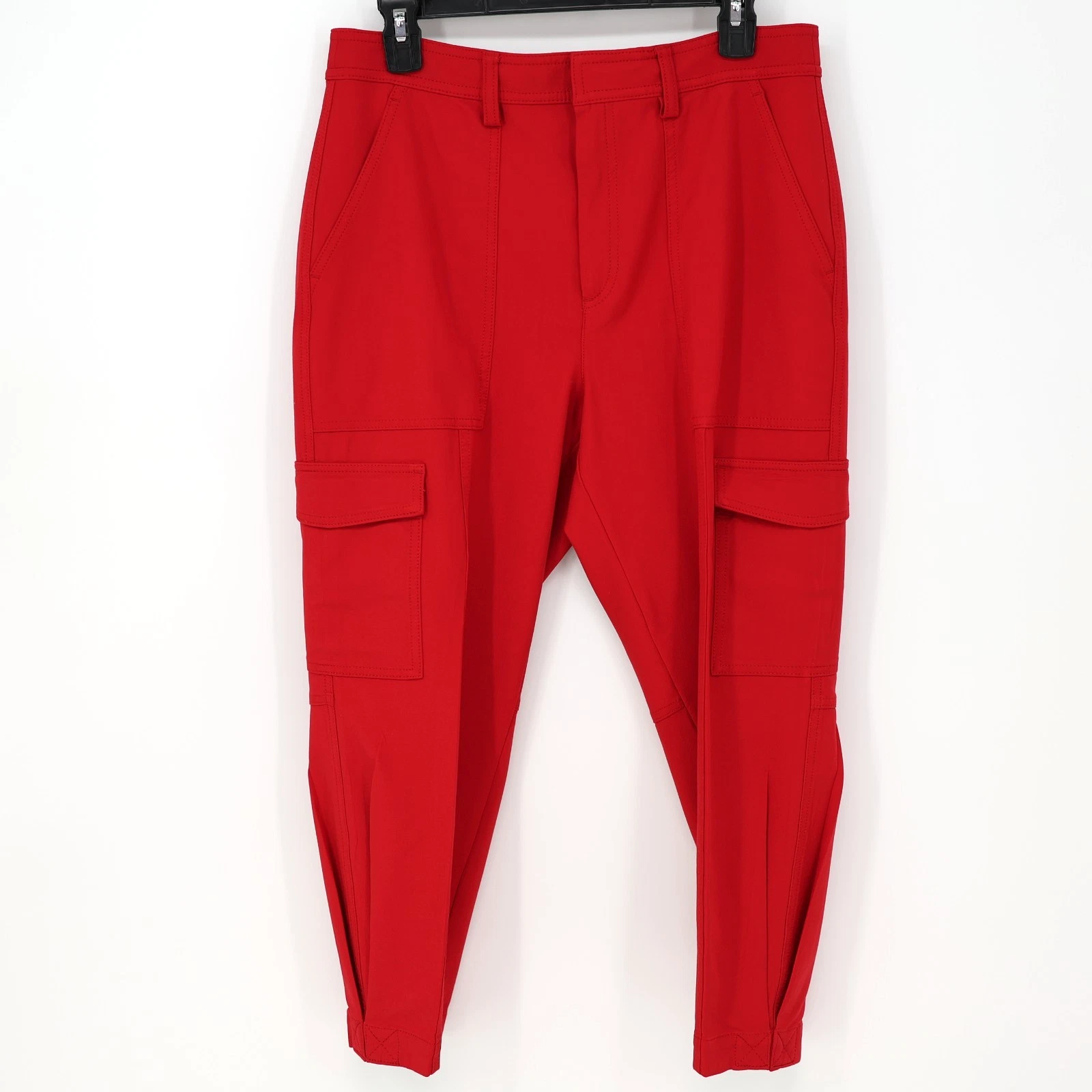 JORDAN Pantalone Banana Republic Petites 10P rosso elasticizzato twill tasche cargo orlo pieghe