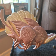 Vintage 80s Lot 2 Burwood Products Fish & Sea Shells Wall Plaques Plastic Art