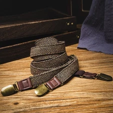 Vintage Braces Non-slip Suit Trousers Suspenders 3 Clips Suspenders Belt Leather