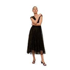 NWT MANGO Women's Black Lace Pleated Midi Dress