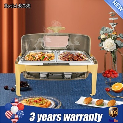Roll Top Chafing Dish with 2 Food Pans & Visible Lid Restaurant Food Warmer