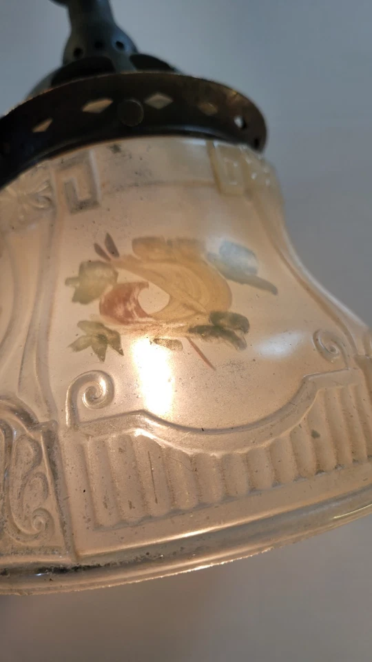 Antiguo colgante de gas convertido victoriano de colección Gasolier artesanías pintado a mano Foto 3 de 4