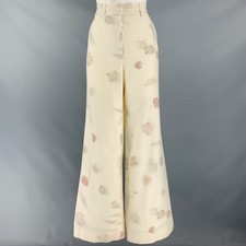 ALEJANDRA ALONSO ROJAS Size M Cream Natural Wool Leaves Print Zip Casual Pants
