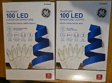 LOT OF 2 GE StayBright 100 Ct 24.75- Warm White Mini LED Christmas WHITE WIRE