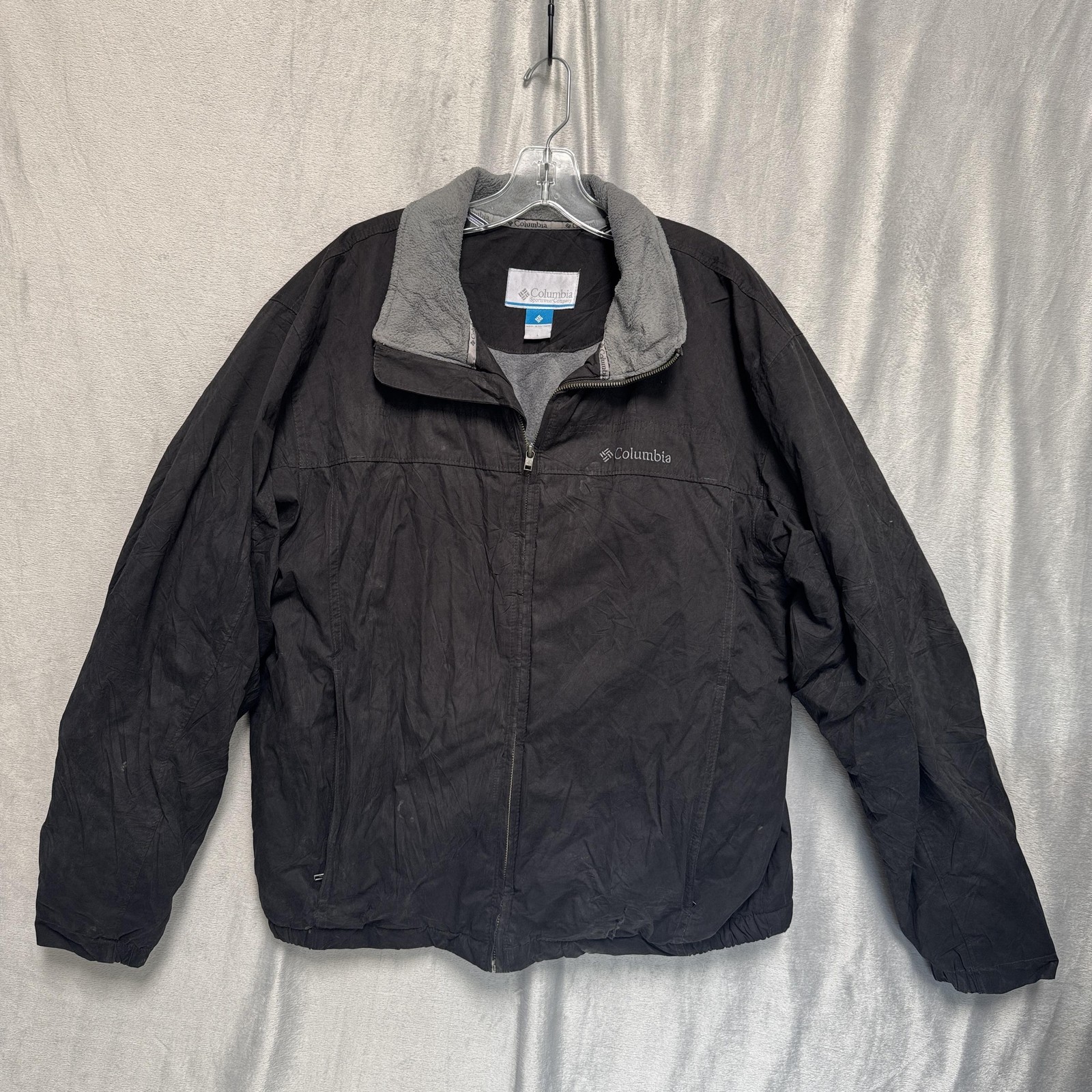 Columbia Jacket Mens Large Black Fleece Lined Full Zip Windbreaker Coat Outdoor