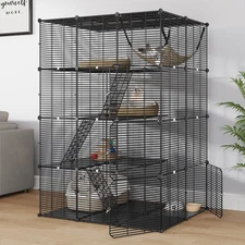 41x55" Black 4 Tier Ferret Cage  Free Hammock Metal Rabbit Hutch Cat Catio