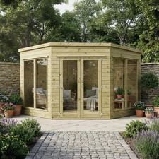 Waltons 9 x 9 Wooden Corner Summerhouse Shiplap Flat Roof Garden Room 9ft x 9ft