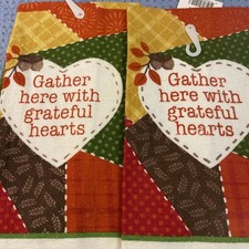 NWT 2 Autumn / Fall Kitchen Towels Gather here with grateful hearts 14 x 24