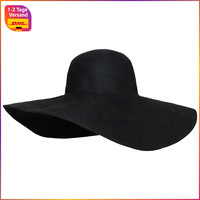 Damen Strohhut Faltbar UPF 50 Breite Krempe Schwarz Strandhut Sonnenhut