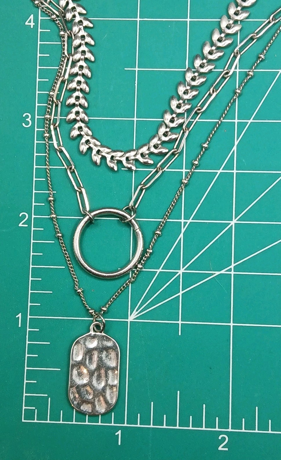 C1946 - 3 Strand Layered Stack Silvertone Necklace - image 7