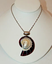 Fifirose Sterling Nautilus Shell Pendant Necklace Silver 925 Long Chain
