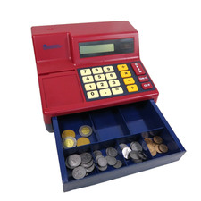 Learning Resources Pretend  Plat working calculator cash register money LER2690