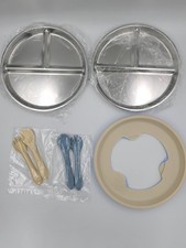 Set of 2 Stainless Steel Kids Plates with Suction Base, 9  Divided - Blue/Khaki