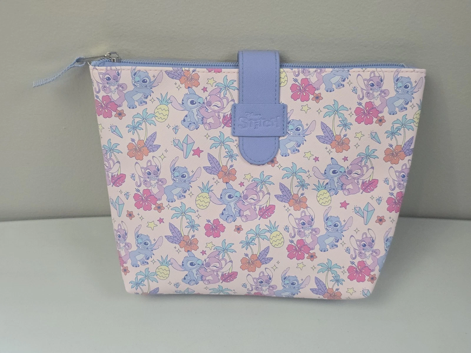 Disney Stitch Angel Tropical Pink Make Up Bag Travel Case Organizer Rare HTF